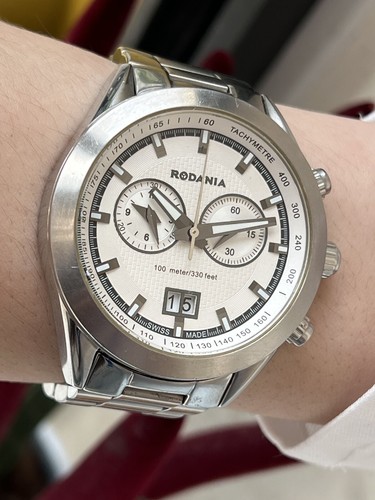 Chronograph Double Date Rodania Quartz Mens 44mm Swiss Made - Picture 4 of 12