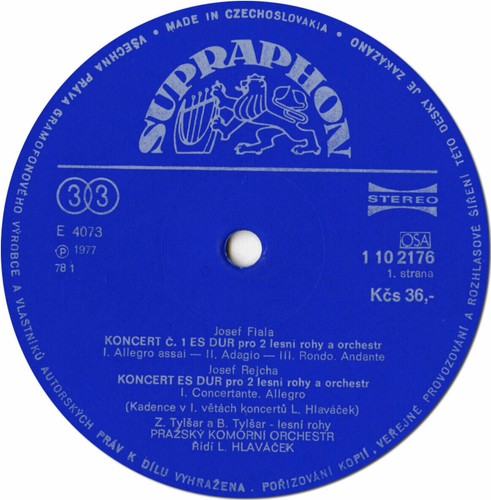 FIALA REJCHA ROSSLER-ROSETTI Concertos for 2 Horns TYSLAR Z&B Supraphon 1102176 - Picture 3 of 3