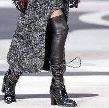 Chanel 2013 K Runway Chain Boots With Leather Stirrups Size 37.5