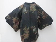 Japanese Vintage Haori Black Jacket Silk Gold Thread Lion eb-781