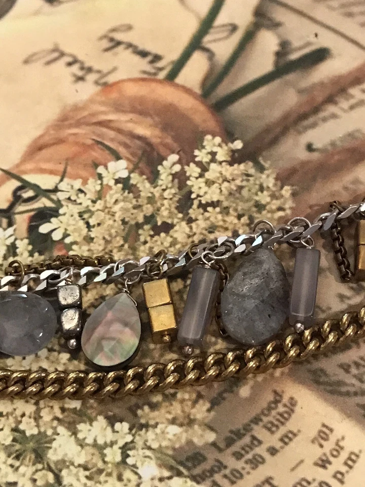 Silpada Sterling Silver Brass Necklace Labradorite Agate Courtyard Chic N3243 - Image 2 of 4