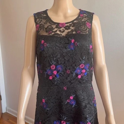 DKNY Black Lace Floral Embroidered Sleeveless MIDI Dress Size L - Picture 5 of 15
