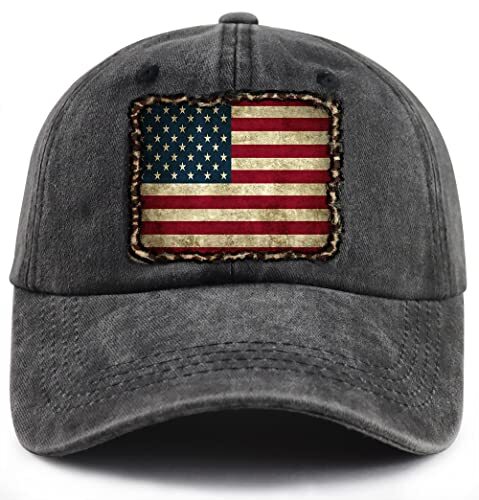 Gomcdlwn American Flag Hat for One Size American Flag Wtih Leopard Frame Black - Bild 1 von 6