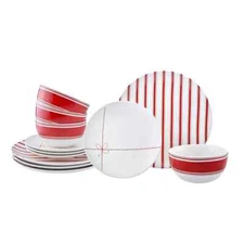 12 Piece Christmas Holiday Porcelain Dinner Dinnerware Set - Service For Four