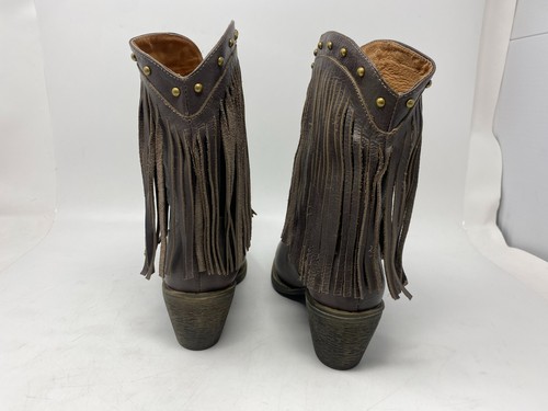Braune Western Cowgirl Damen-Stiefeletten mit Fransen und Nietenleder - Bild 7 von 10