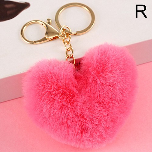 Love Heart Faux Fluffy Keyrings Plush Ball Women Bag Pendant Car Key Chain DIY - Picture 39 of 47