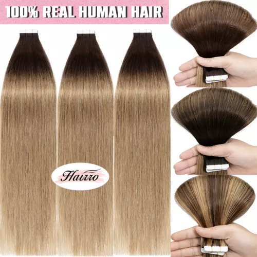 Tape In 100% Real Remy Human Hair Extensions Skin Weft Invisible Hairpiece Ombre