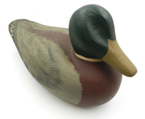 Unsigned Drake Mallard Duck Decoy, Carved Wood, 14" - Picture 10 of 12