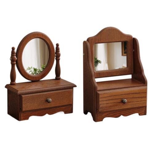 Wood Desk Makeup Mirror Vintage Tabletop Mirror for Bedroom Living Room Girl - Picture 2 of 12