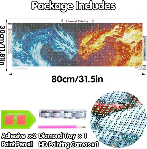 5D Diamond Art Kits for Adults, Ice and Fire Dragons Diamond Painting Art Animal - Picture 2 of 7