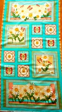 Fabric Quilt Panel Floral Butterfly Butterflies Patch on Aqua Premium Cotton #C