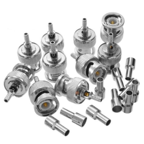Confezione da 5 connettori RF a crimpatura/saldatura maschio BNC per filo coassiale RG316/RG174/LMR100 - Foto 2 di 12