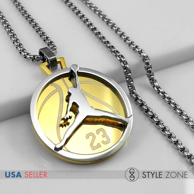 Stainless Steel Jordan 23 JUMPMAN Logo Pendant Box Necklace Silver