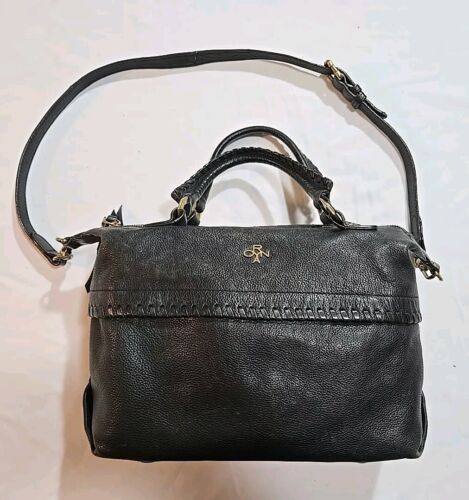 orYANY BLACK Leather Woven Pockets Zipper Closure Satchel Shoulder Bag