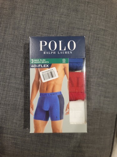 NWT Polo Ralph Lauren 4D-Flex Max Flex Boxer Brief 3-Pack, Blue/Red/White,  M - Picture 2 of 3