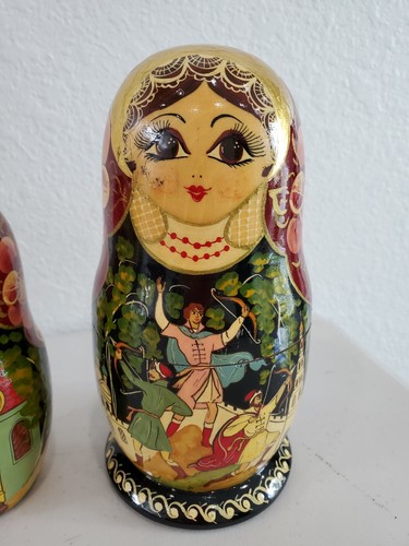 Artist RUSSIAN NESTING BABUSHKA DOLLS SET OF 5 SIGNED HAND PAINTED - Imagen 2 de 12