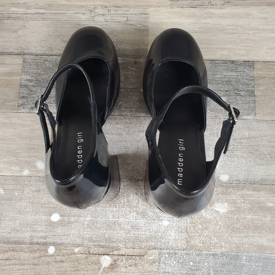 Madden Girl Oliverr Sandal Sz 8 M Black Patent Leather Ankle Strap High Heel - Image 4 of 4