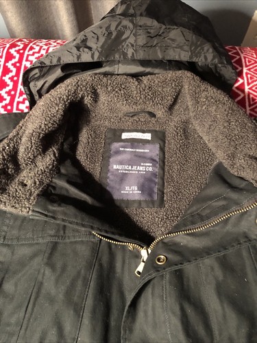 Men's Nautica Fleece Lined Jacket W/ Hood Black Snap/Zip Front XL. Pre- Owned. - Picture 3 of 5