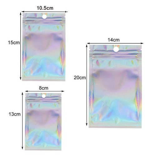 1000Pcs Holographic Rainbow Zip Lock Bags Clear Zip Seal Mylar Bags Foil Pouches - Picture 19 of 27