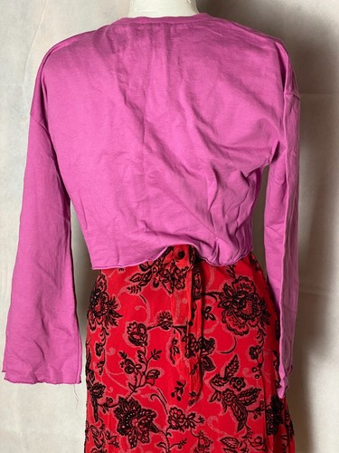 Primark T-Shirt Women Small Cropped Bell Sleeves Purple Round Neck Size 8 - Picture 4 of 9