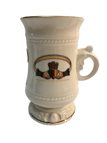 Irish Porcelain Mug Cup Love Friendship Heart Crown Gold Trim Handmade Galway - Picture 1 of 9