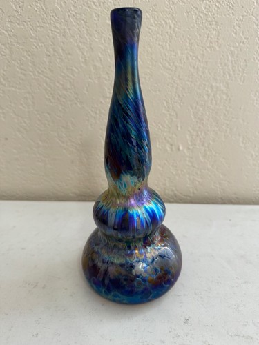 Irisierende mundgeblasene Kunstglas Ölflecken Flaschenform Vase - Gary Levi / Levay Studios - Bild 12 von 18