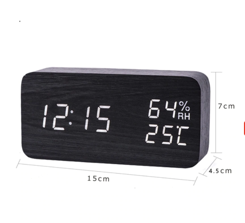 LED Wooden Alarm Clock Watch Temperature Humidity Electronic Desktop Digital - Picture 3 of 5