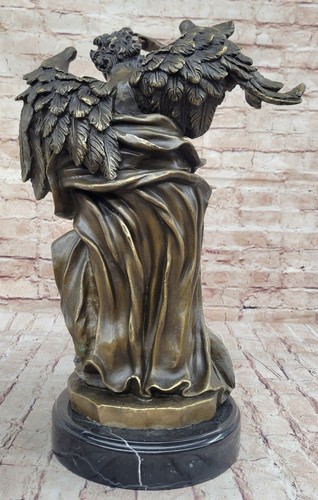 Signed Leonard Large Muscular Angel with a Child Bronze Marble Sculpture Figure - Picture 6 of 10