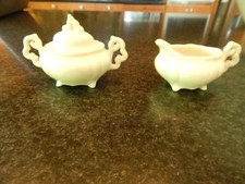 AUTHENTIC VNTG 3 Piece Doll Size WHITE IRONSTONE CREAMER  COVERED SUGAR ex cond