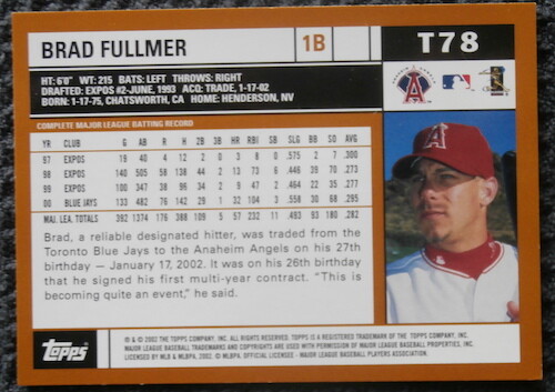 2002 Topps Traded SP "T78 - Brad Fuller" - Bild 2 von 2