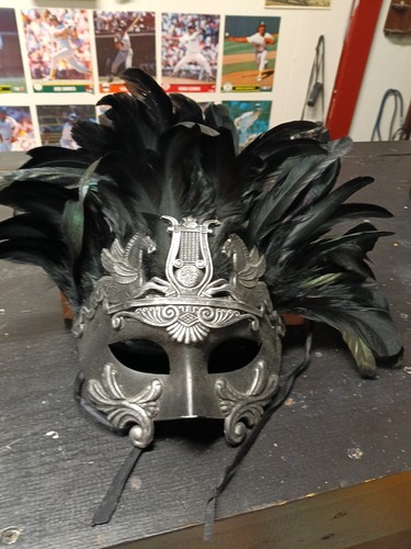 VENETIAN PEGASUS EMPEROR BLACK FEATHER MASQUERADE MASKQQ - Picture 5 of 5