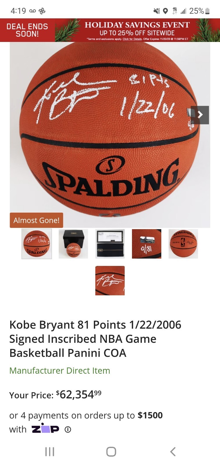 Kobe Bryant 81 Points 1/22/2006 Signed Inscribed NBA Game Basketball Panini COA - Picture 8 of 17