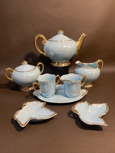 Vintage Acme Craftware Blue 22k Gold Lusterware Tea Set 10 Pieces - Picture 1 of 24