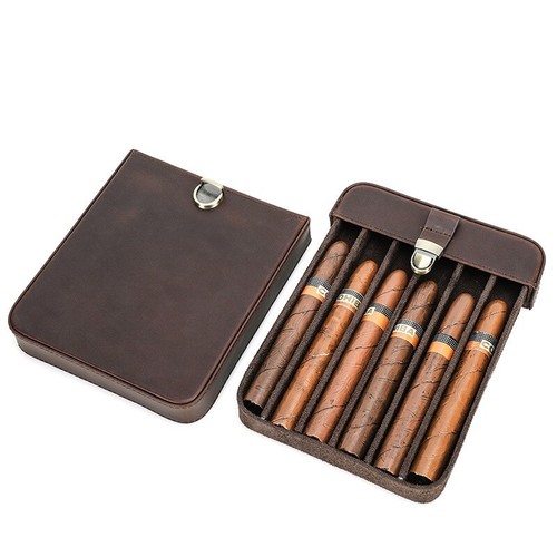 Estuche de cigarros portátil de cuero genuino vintage con soporte para 6 cigarros - Imagen 5 de 6