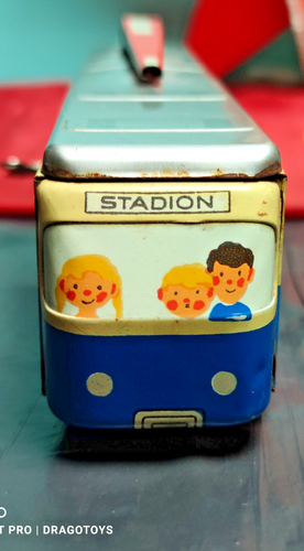 VINTAGE TROLLEY ZUG STADION BLECHSPIELZEUG ZUM AUFZIEHEN MSB VEB GERMANY 60er SCHLÜSSEL FUNKTIONIERT - Bild 8 von 24
