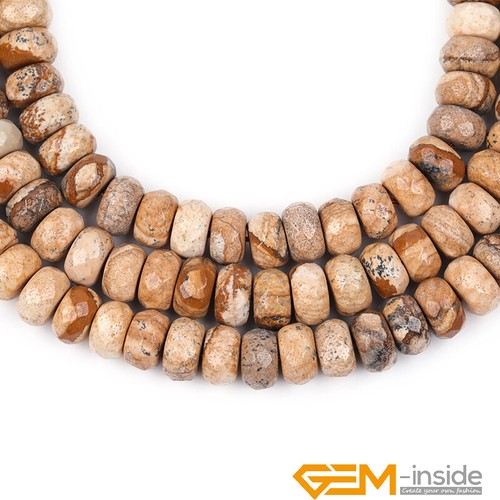 Natural Picture Jasper Gemstone Faceted Rondelle Spacer Jewelry Making Beads 15" - Foto 6 di 9
