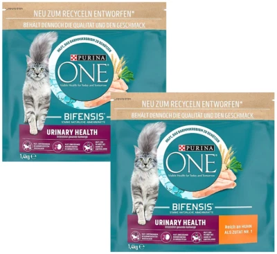 2 x 1,4 kg Purina ONE Urinary Health (€ 8,77/kg) mit Huhn Bifensis