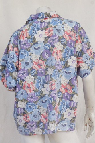 Vintage 90s Women's Floral Print Boxy Short Shirt Blouse Large - Picture 2 of 9