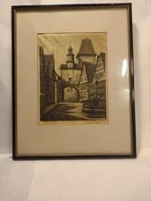 Vintage Antique Ernst Geissendorfer Signed Etching Print Rothenburg 