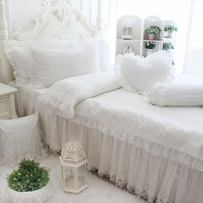 White Cute Girls Bedding Sets Queen Korean Lace Bedding For Teen