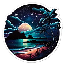 Tropical Beach Moon, Vinyl Decal Sticker, Indoor Outdoor, 3 Sizes, #9804