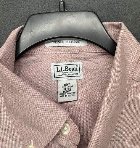 LL Bean 18 Reg 0XM05 Wrinkle Resistant Light Red Oxford Cloth Short Sleeve Shirt - Picture 3 of 6