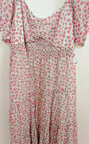 NWT Arula C Plus 3X Maxi Dress Floral Smocked Puff Sleeve Cottage Boho Pink - Picture 5 of 7
