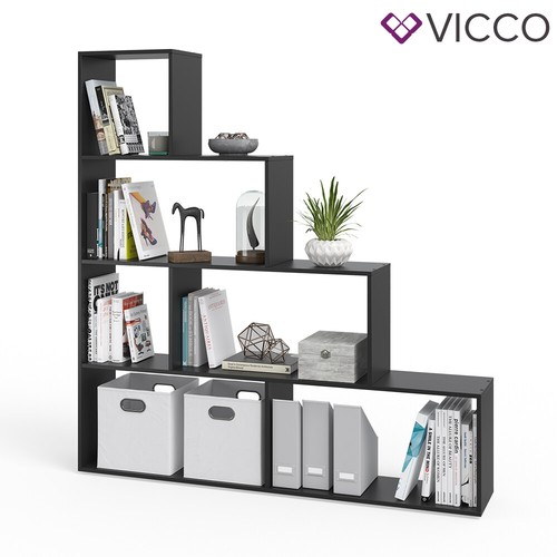 Treppenregal ASYM Schwarz Raumteiler Regal Bücherregal Standregal VICCO - Bild 7 von 7