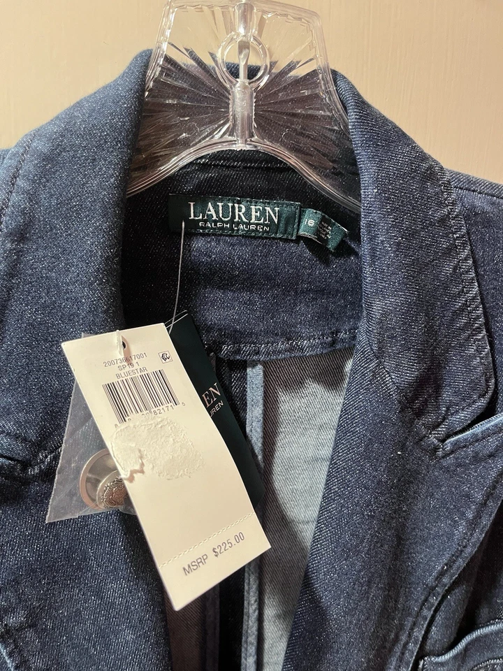 Lauren Ralph Lauren Bluestar Doble Botonadura Plata Botón Denim Chaqueta Foto 4 de 4