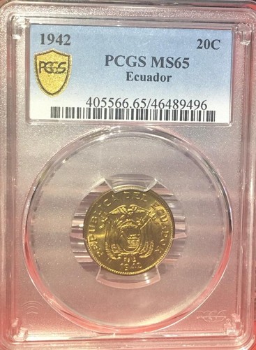 ECUADOR 20 CENTAVOS 1942 KM # 77.1a PCGS MS65. - Picture 3 of 4