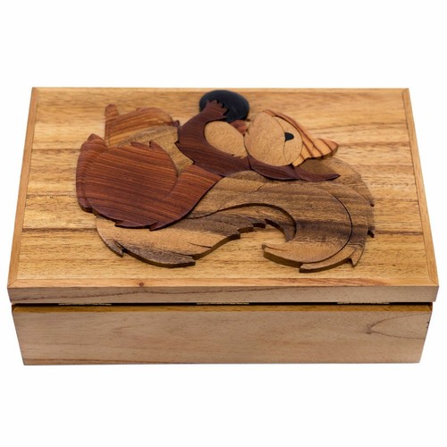 Nueva baratija tesoro ardilla de madera Intarsia caja grande de 9"" x 6"" hecha a mano - Imagen 4 de 4