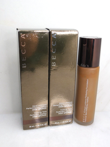 BECCA AQUA LUMINOUS PERFECTING FOUNDATION DEEP BRONZE 1 OZ BOXED LOT OF 2 - Picture 1 of 4