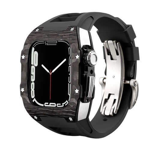 Carbon Fiber Case Rubber Strap Band for Apple Watch 9 8 7 41/45mm 6 5 4 40/44mm - Picture 46 of 54