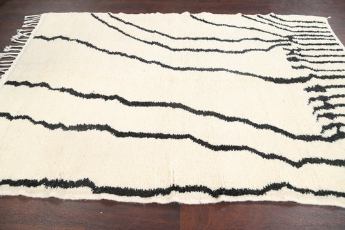 Vegetable Dye Modern 5x8 Ivory/Black Authentic Moroccan Oriental Area Rug Plush - Picture 9 of 12